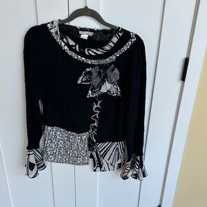 Alberto Makali Black and White Patterned Blouse Size L